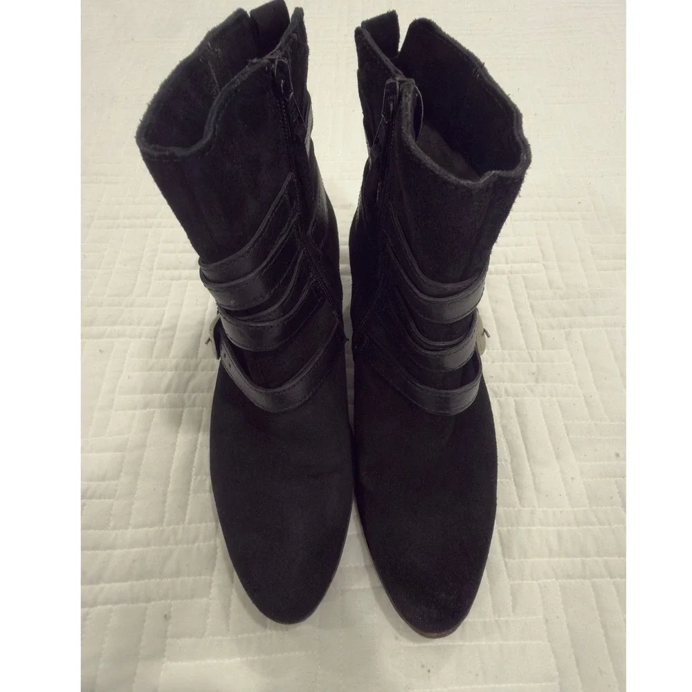 Miz Mooz Black Suede Leather Buckle Strap Ankle Boots Size 41 Western Booties